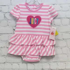 18M Juicy Ruffle Romper Pink & White Stripe Shortsleeve